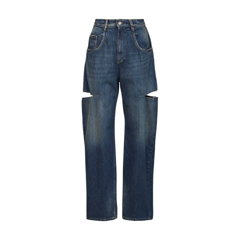 Maison Margiela Women Washed Indigo Denim Slash Details Jeans